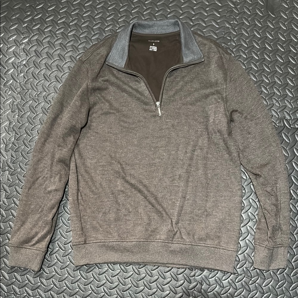 Van Heusen Brown Zip Up Sweater Soft Knit Mock Neck